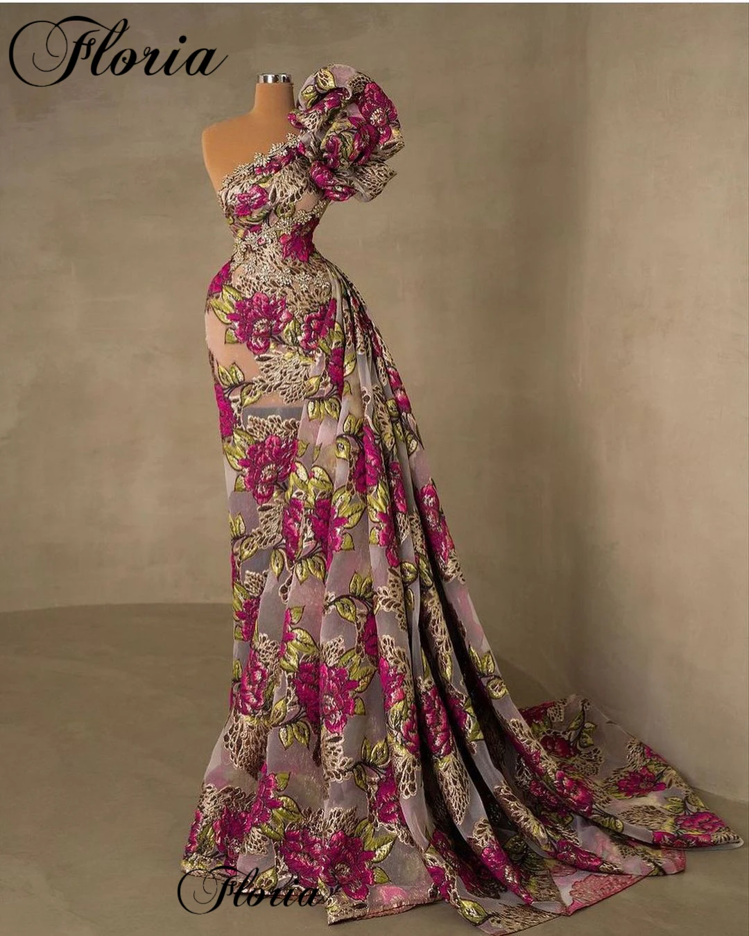 2023 Newest Floral Evening Dresses Mermaid One Shoulder Celebrity Dresses Elegant Photography Dresses For Women Robes De Soirée