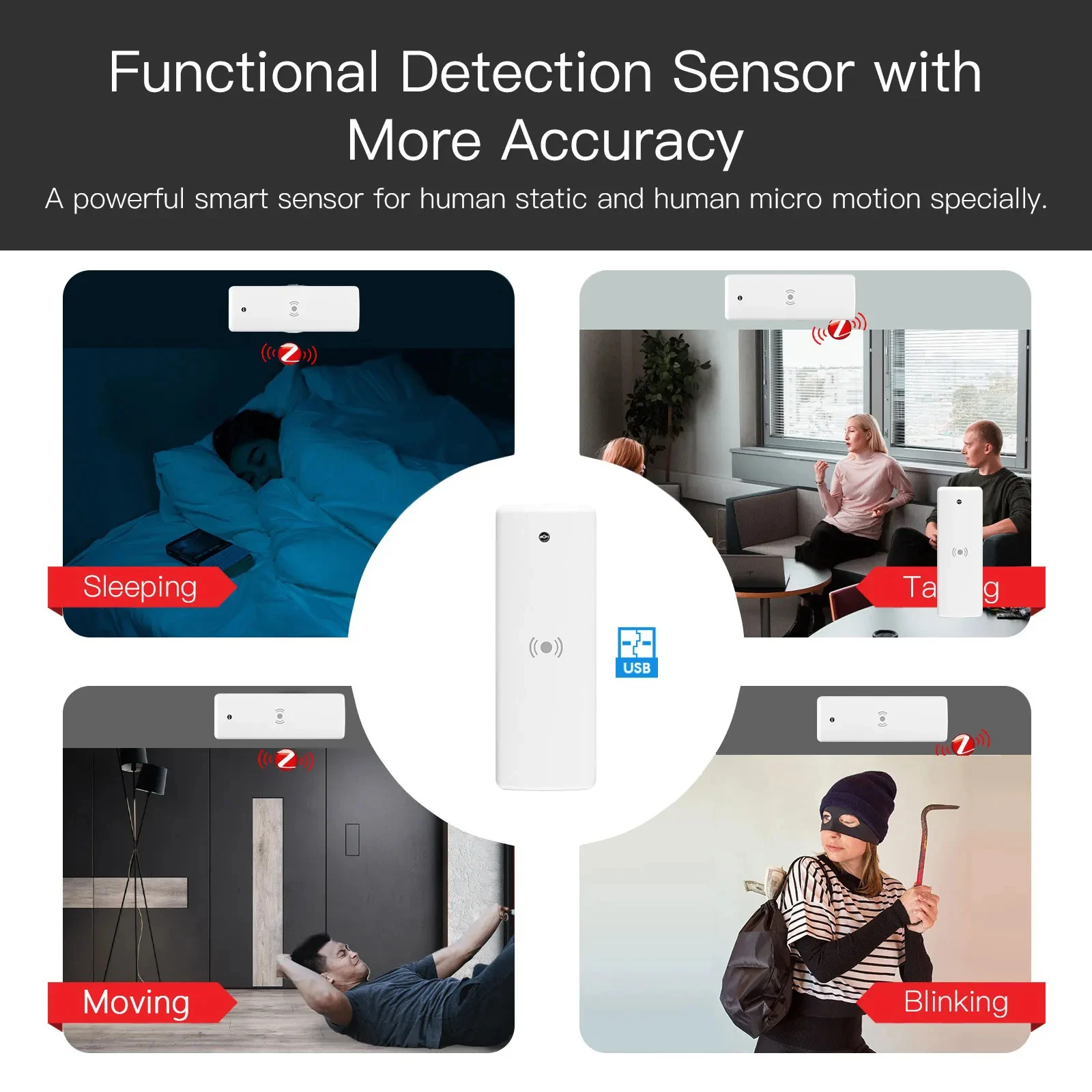 Description Picture 4 of itemTuya ZigBee Motion Sensor Smart Life Human Presence Sensor 5.8G MmWave Radar Detector Security Protection for Alexa Google