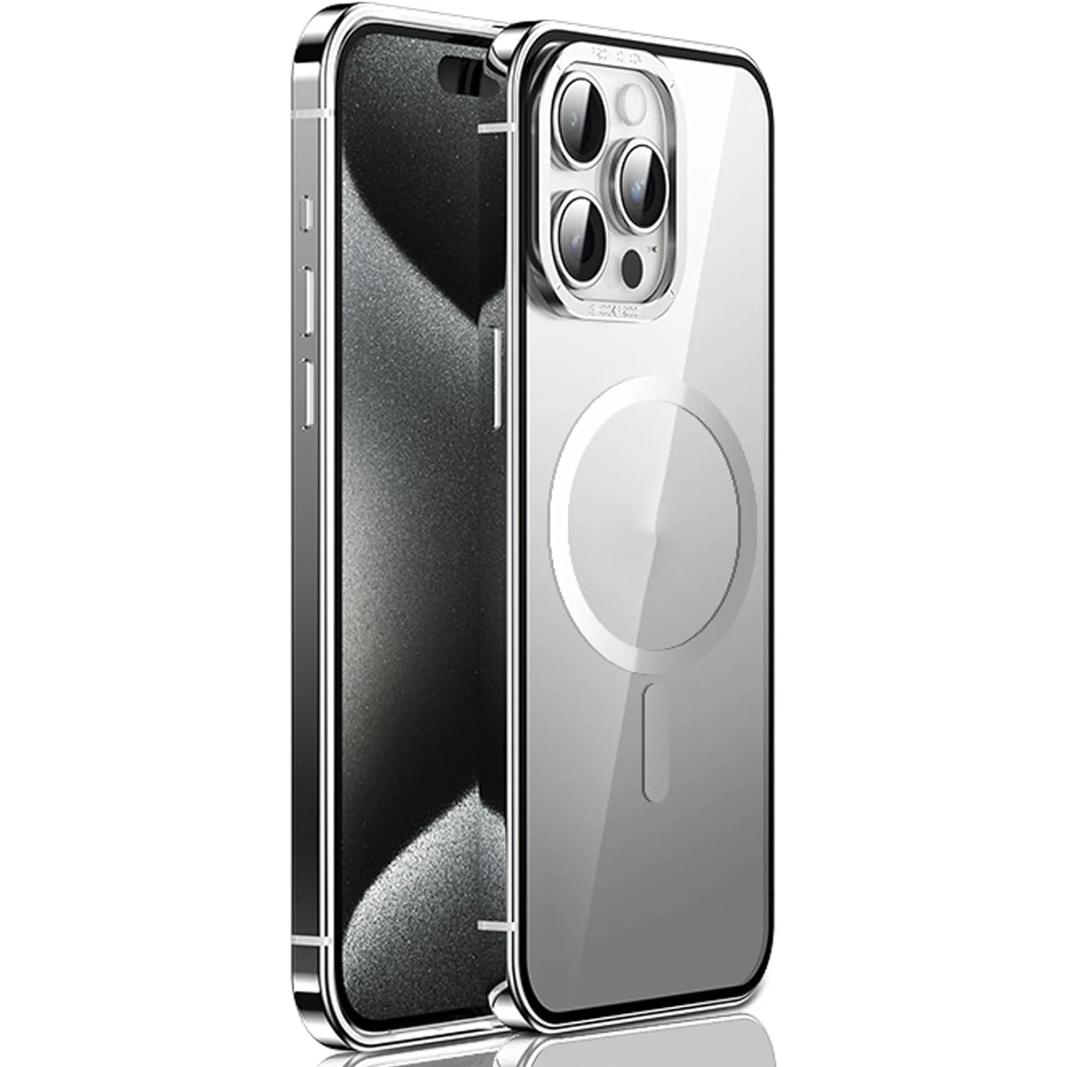 

Case for iPhone 15/15 Pro/15 Pro Max, Aluminum Alloy Frame Diamond Clear Stylish Case [Original Exterior] [Compatible with