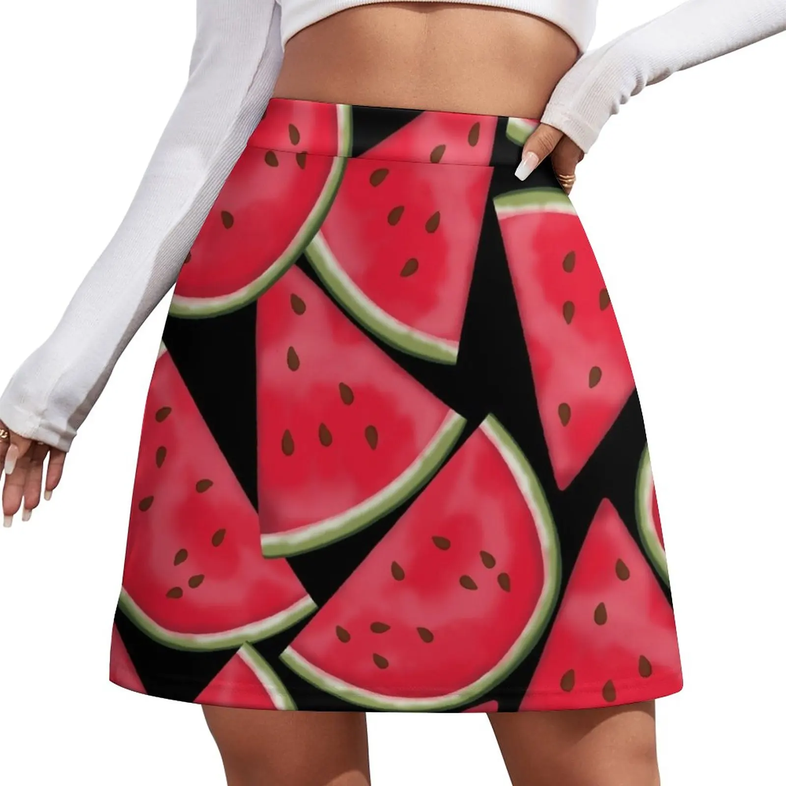 

Watermelon on black Mini Skirt Summer skirt Evening dresses Korean skirts skirts for woman