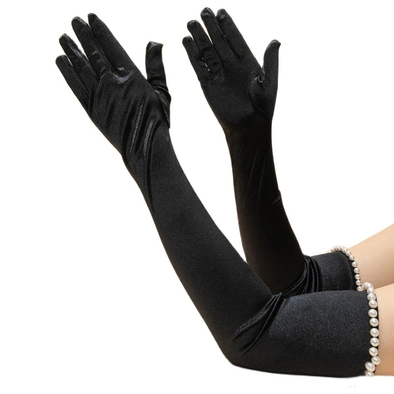 New Cuff Elegant Pearl Satin Elastic Long Full Finger Wedding Dress