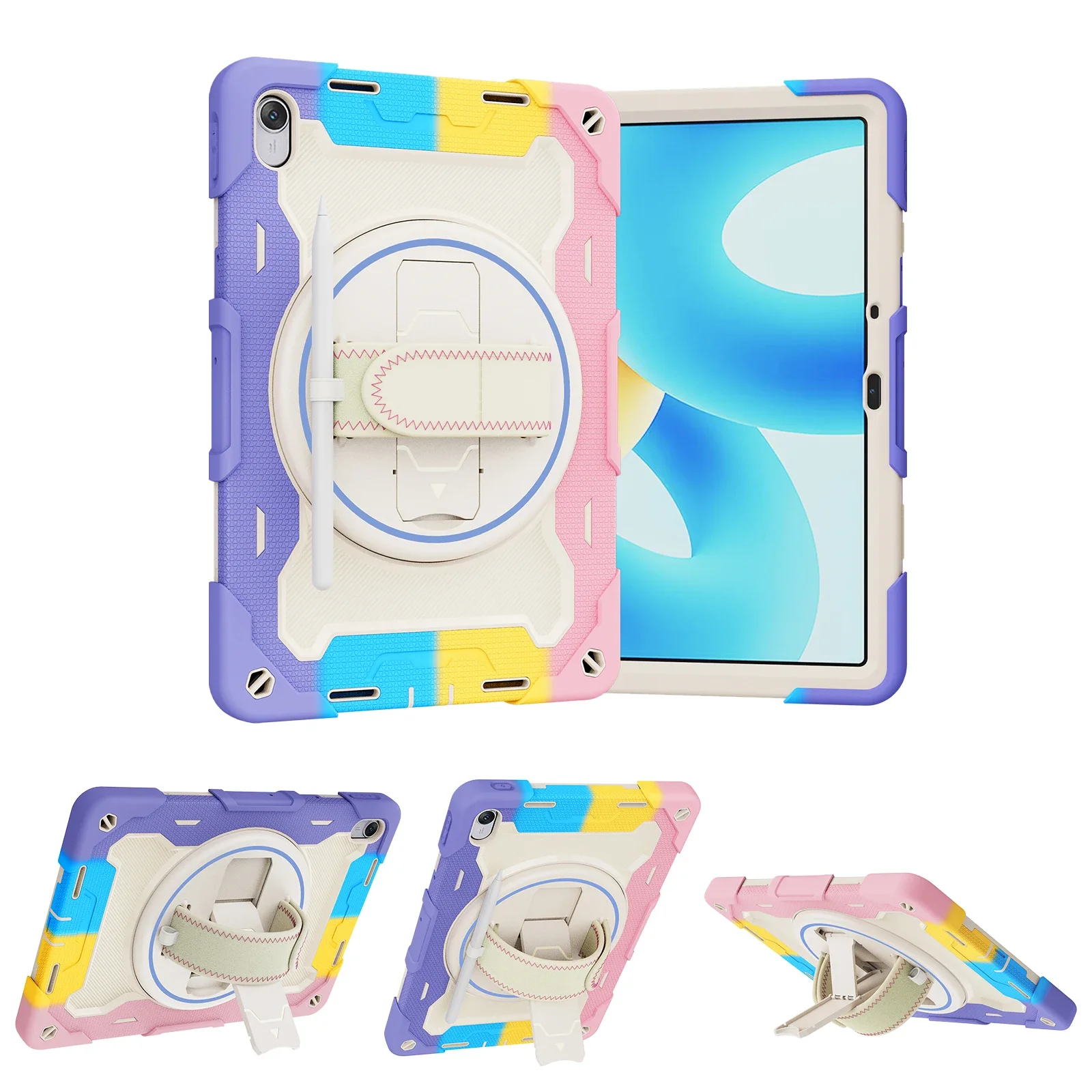 Durable Armor Kickstand Tablet Case with 360° Rotating Hand Strap