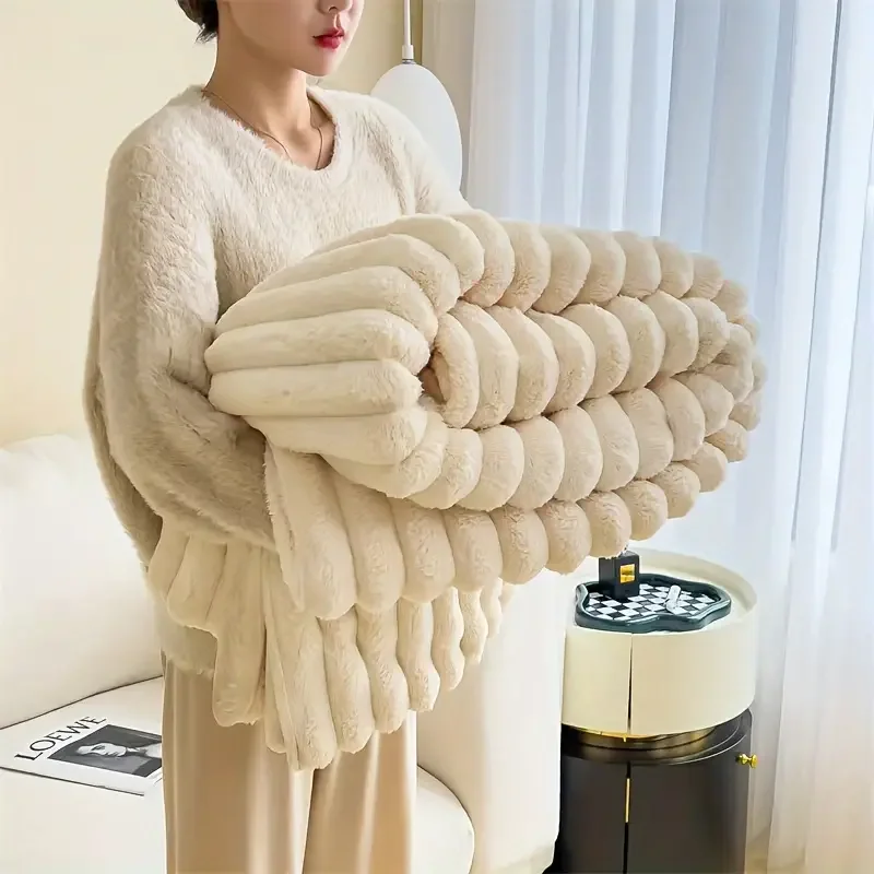 Manta multifuncional de franela de color liso, gruesa y de tiras anchas, sencilla, para otoño e invierno, para dormitorio, cálida y para el tiempo libre
