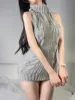 Lingerie Women's Sexy Hollow Out Mature Bvold Deep V High Neck Knitted Short Sweater Open Back Open Chest Temptation Dress T39G 2