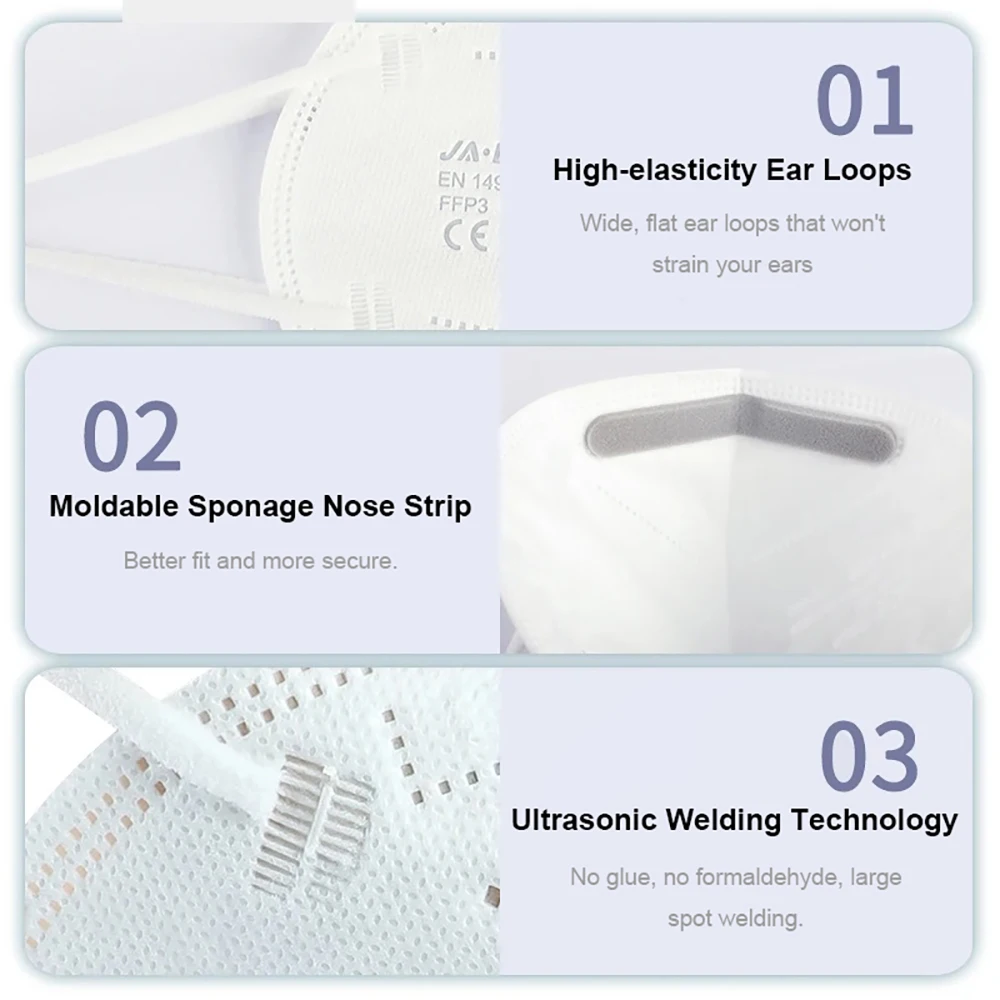 Lot de 50 masques FFP3 CE - Protection respiratoire adulte 7 couches