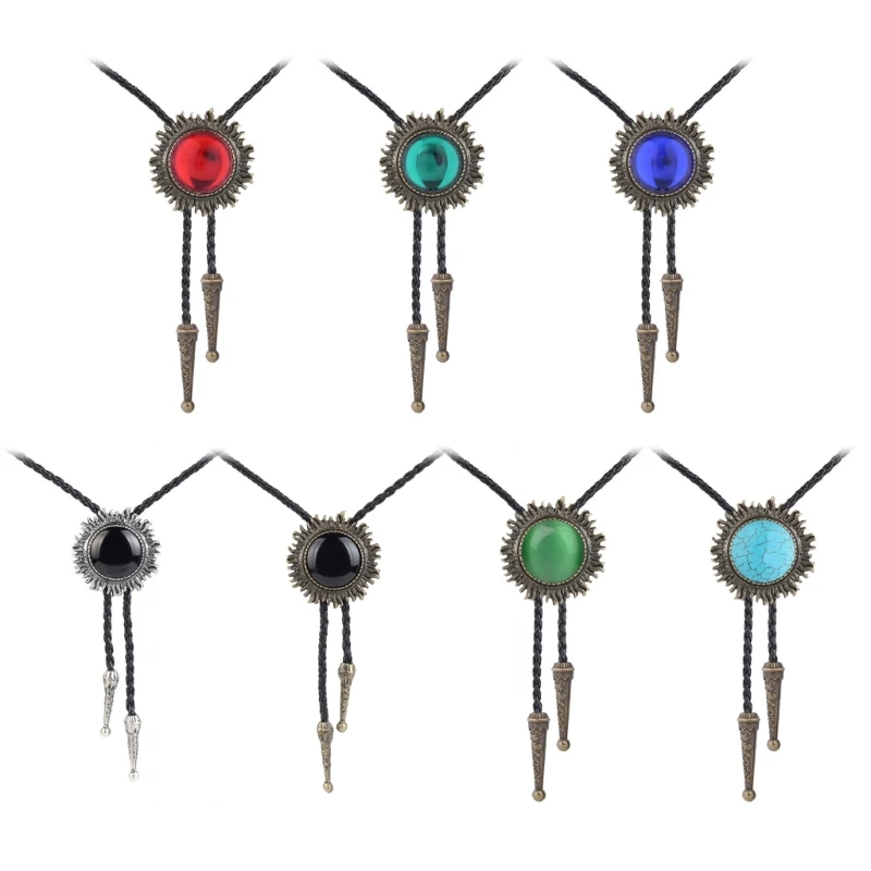 

Adjustable Bolo Tie Popular Western Cowboy Teens Men Women Dance Necktie Punk Shirt Alloy Gemstones Buckle Pendant