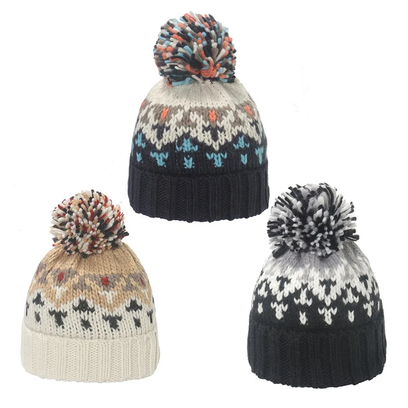 

Stripe Thickening Outdoor Keep Warm Pompom Hat Fur Ball Autumn Winter Women Cold Protection Beanie Knitted Hat