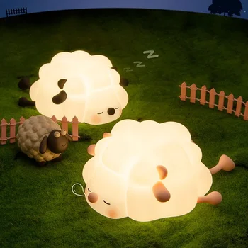 LED 귀여운 양 야간 조명, USB 실리콘 야간 램프, 충전식 터치 센서, 팬더 토끼 램프, 어린이 침실 장식