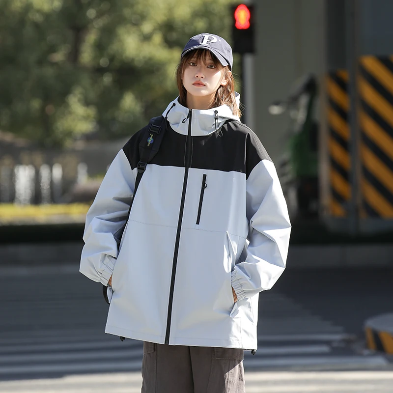 Men's Spring Autumn Hooded Jacket Outdoor Patchwork Wind-Proof  Thin Outerwear Couple Fashion Casual High Quality Streetwear