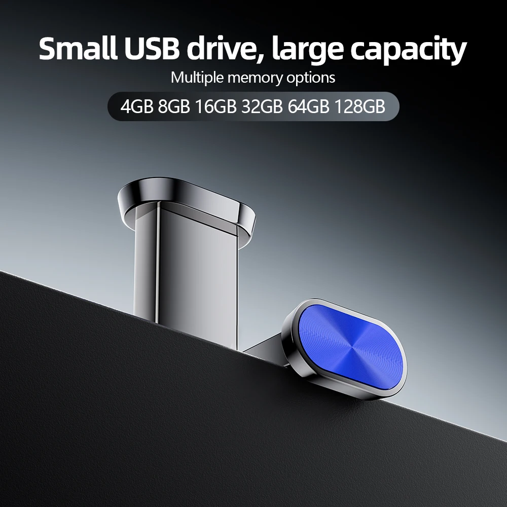 미니 메탈 USB 2.0 플래시 드라이브 128GB 비즈니스 기프트 메모리 스틱 64GB 버튼형 펜 드라이브 32GB 블루 USB 스틱 16GB U 디스크 8G 4G 128M