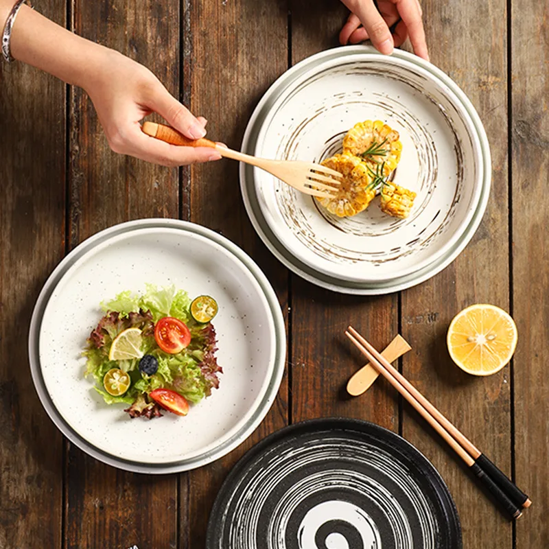 8-inch Japanese-style ceramic disc creative western food plate pizza plate pasta flat Nordic household dining tableware