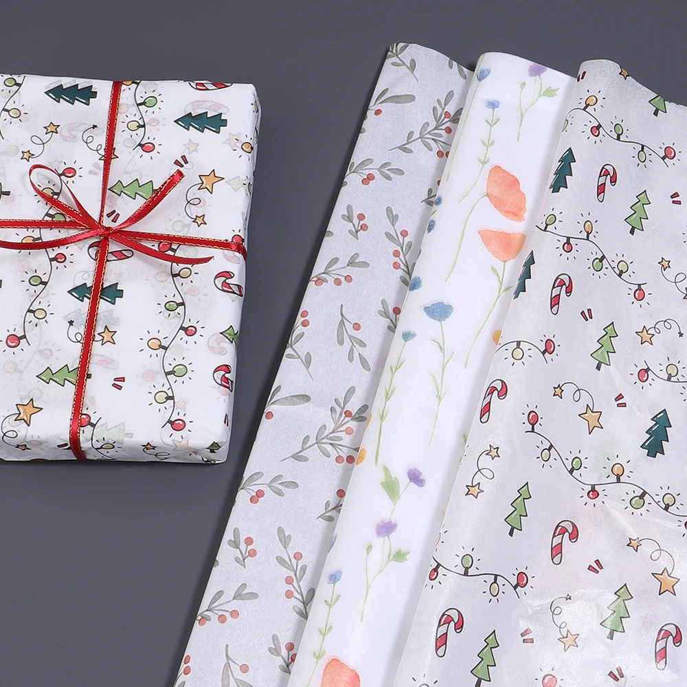 10Sheets Christmas Holly Berry Pattern Gift Wrapping Tissue Paper For Christmas Gift Flower Bouquet Jewelry Packaging Decoration