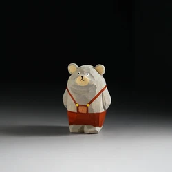 Charming Hand - Carved Bear Cub Wood Sculpture - Cartoon Style Ornament Decor Gift (Design E)