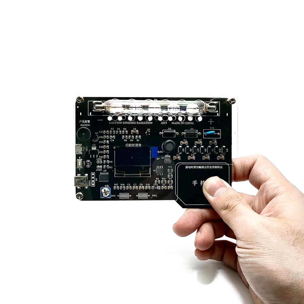 Simple Assembled DIY Geiger Counter Kit Module Nuclear Radiation Detector X &gamma; &beta;-rays Iodine131 Detector with OLED Display Screen