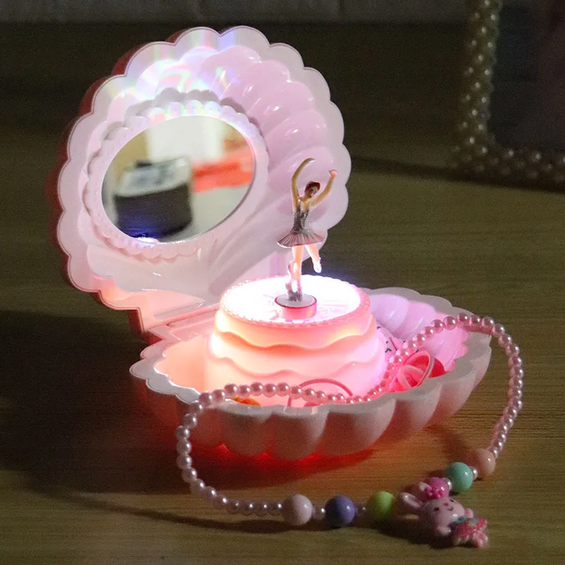 Creative Jewelry Organizer Shell music box music box dancing girl light child mirror jewelry box Home Decoration Accessories