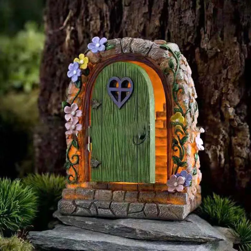 

3D Fairy Garden Stone Gate Staircase Solar Resin Tale Door Ornament Children's Toys Home Decor Crafts Figurines Accessories