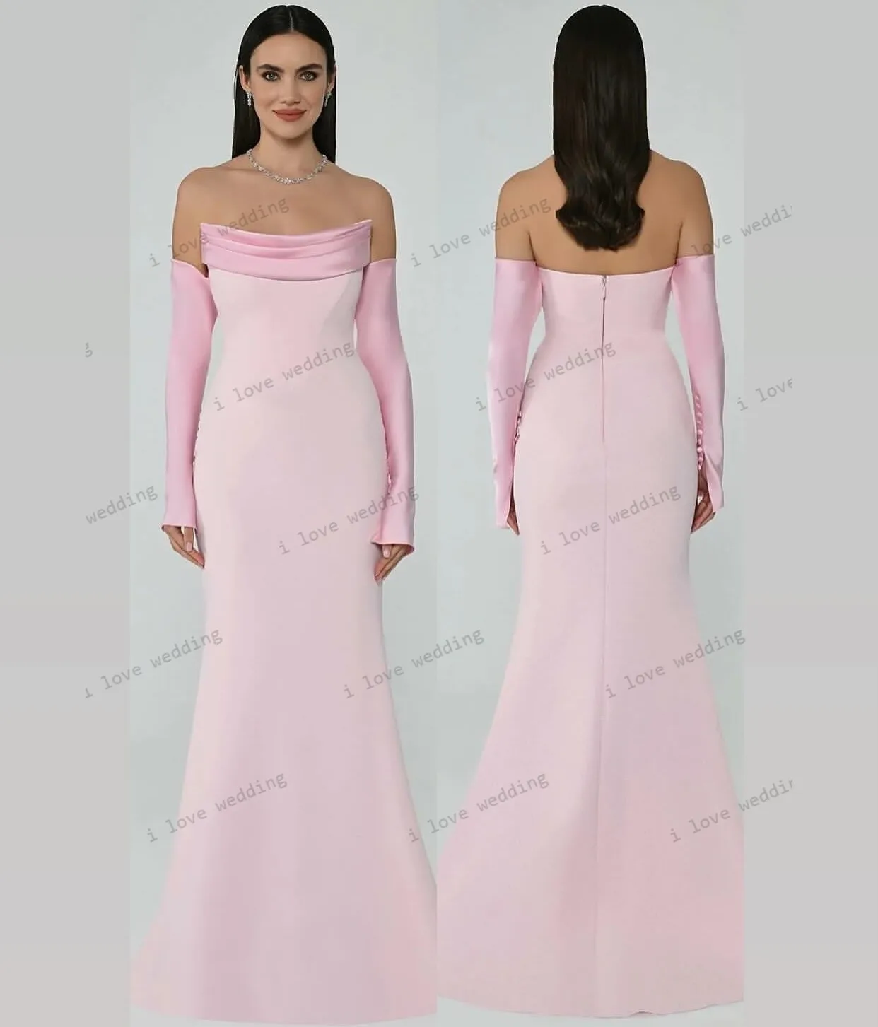 Bridesmaid Dress Sky Blue Wedding Party Dress For Woman Guest Strapless Satin Mermaid Open Back Elegant Boat Neck Custom