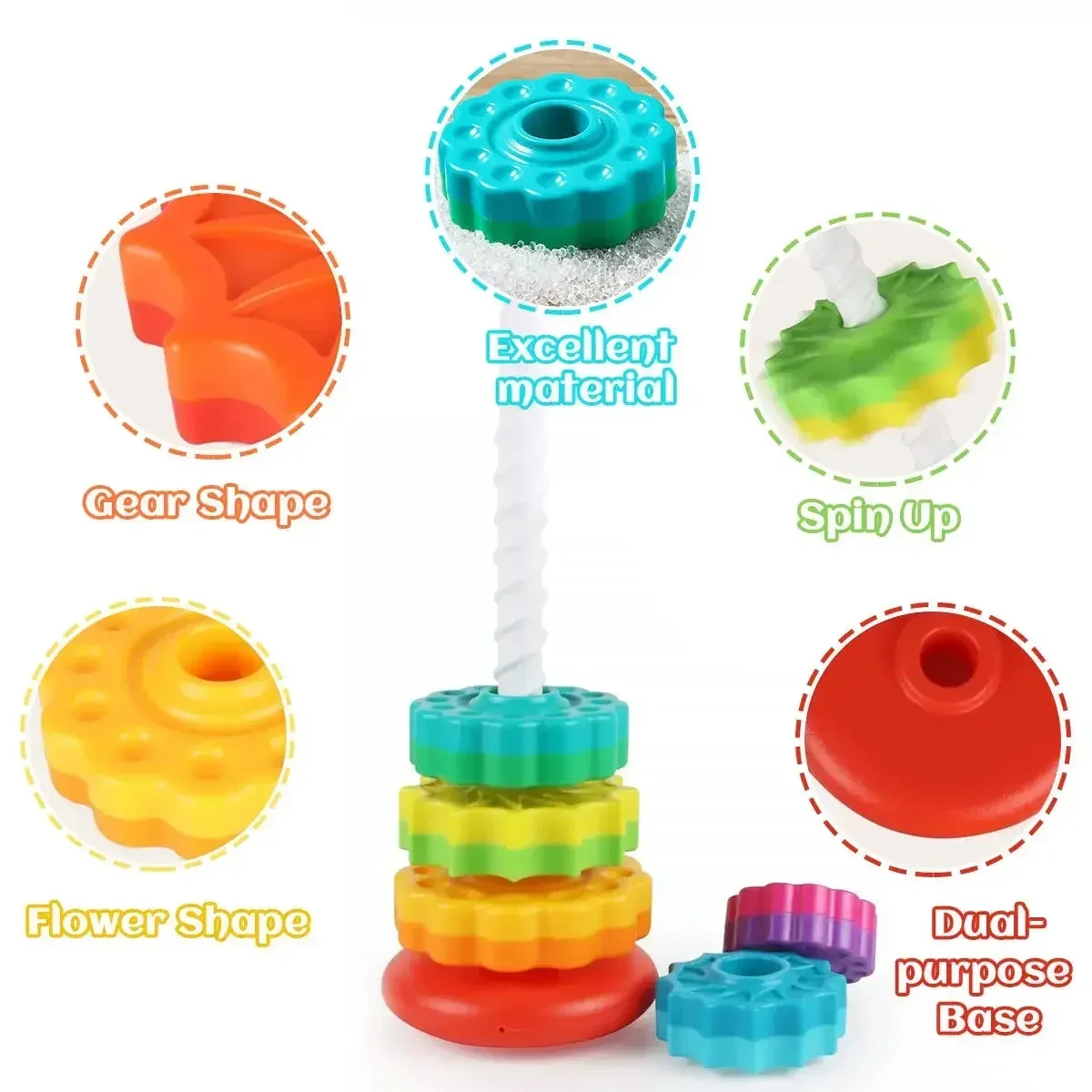 Baby Stackable Tower Rotating Rainbow Tower Montessori Educational Toys for Kids Toddler Toys Baby Development Toys Games Toy 5