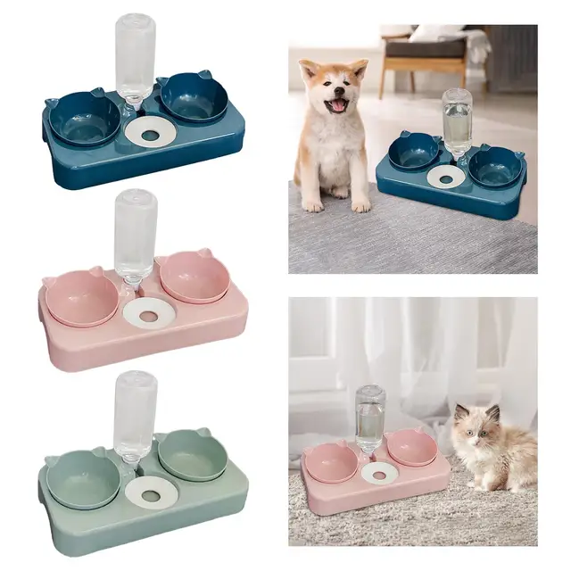 Juego De Cuencos Para Gatos 3 En 1, Cuencos Dobles Para Gatos Con Bebedero De 500 Ml Platos S Para Mascotas Gris