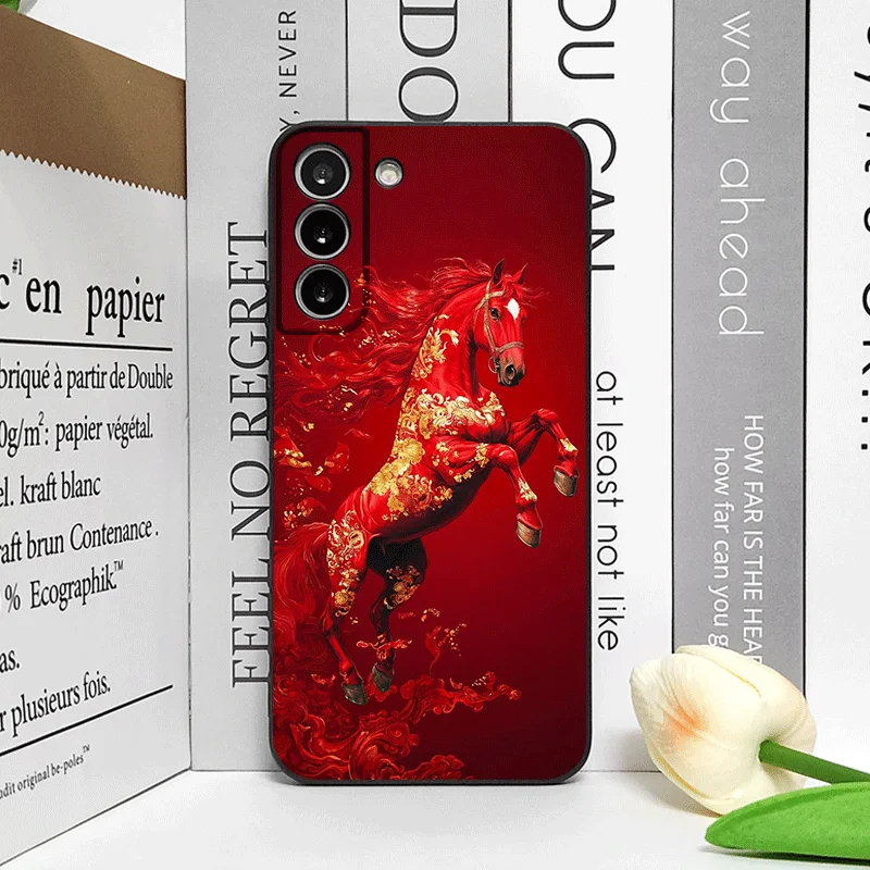 Elegant Red Horse Print Chinese-Style Phone Case - Soft Cover