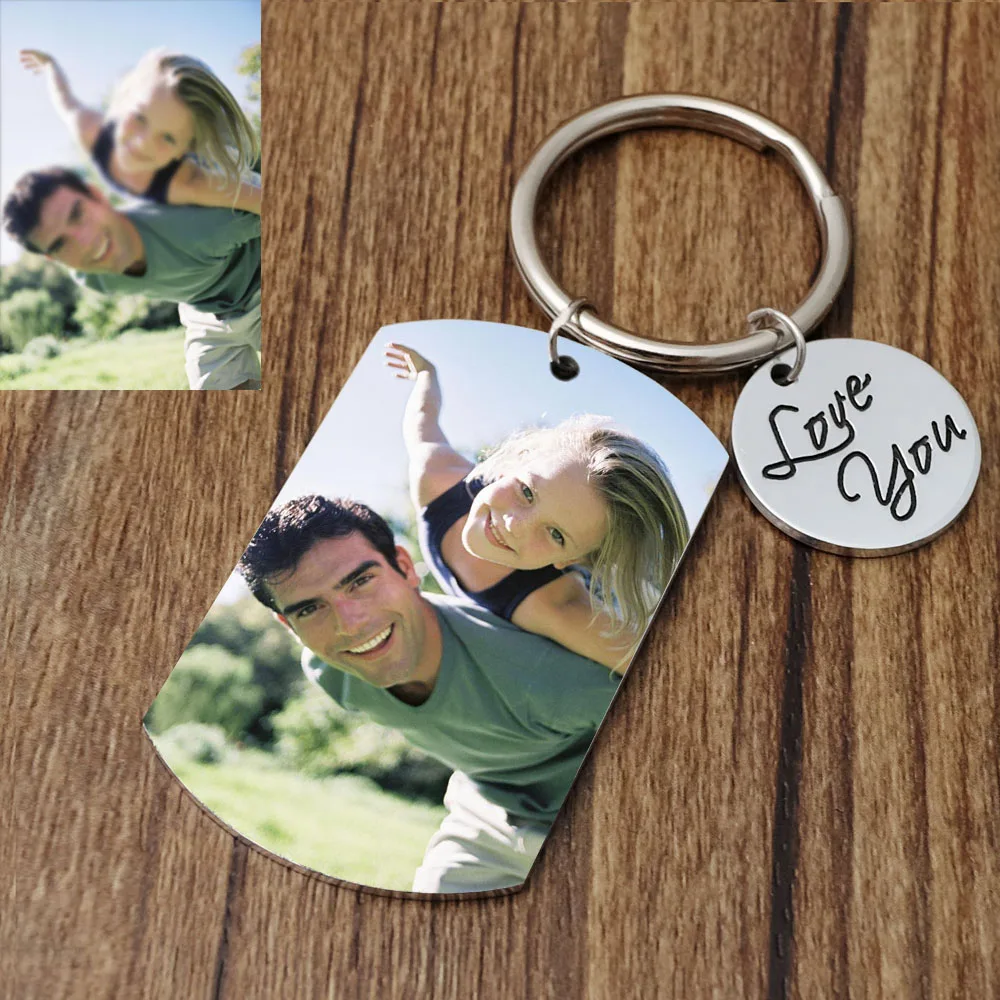 Custom Photo Keychain Personalised Picture Keyring Engraved Text Keychain for Mom Dad Mather's Keychain Father's Day Gift