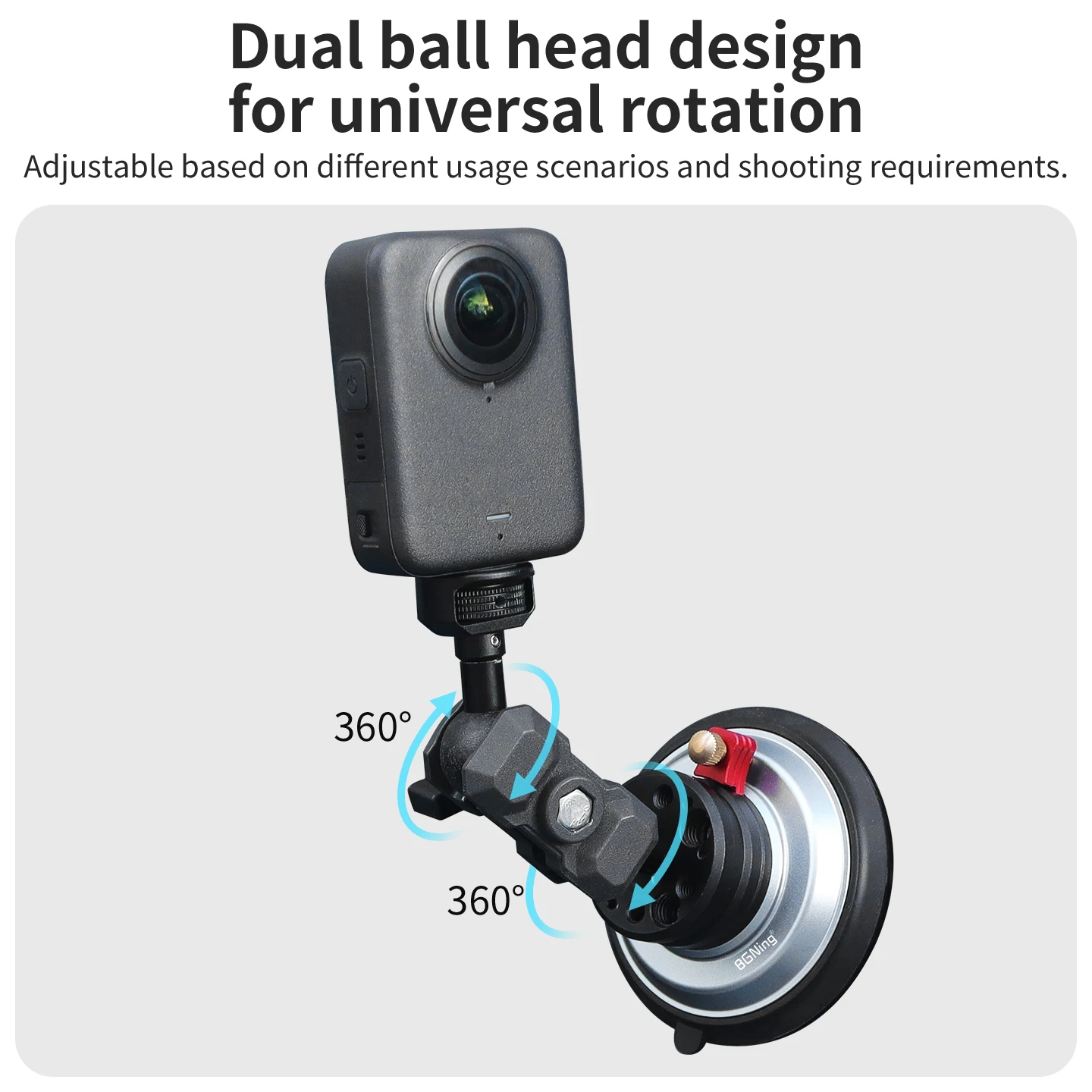 Zauberarm mit zwei Kugelköpfen, 11 Zoll, 7 Zoll, 360 cm ° Halterung für GoPro Insta360 DJI OSMO 360, Aluminium-Vakuumsauger, Autohalterung, magnetische Halterung – Detail 4