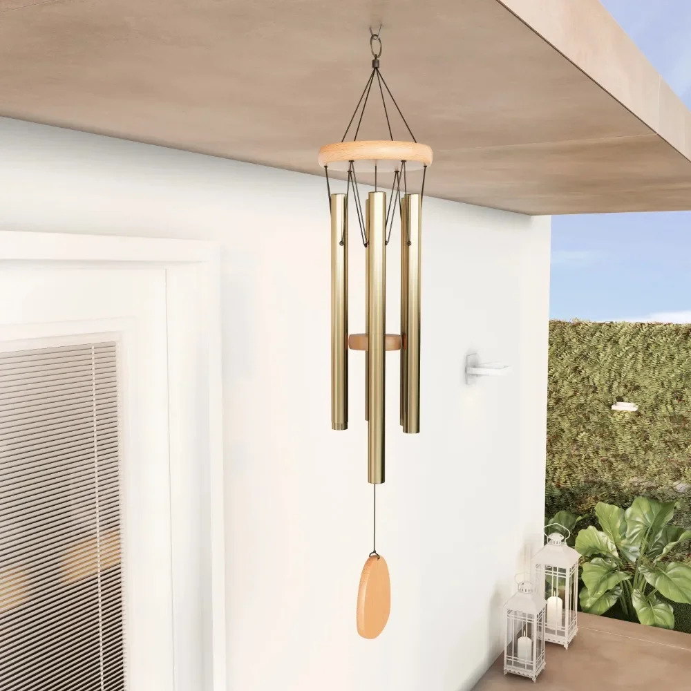 

Gold Finish Home Decoration Wind Chime Metal and Wood Wall Hanging Decor 28 in Chimes Crafts Garden