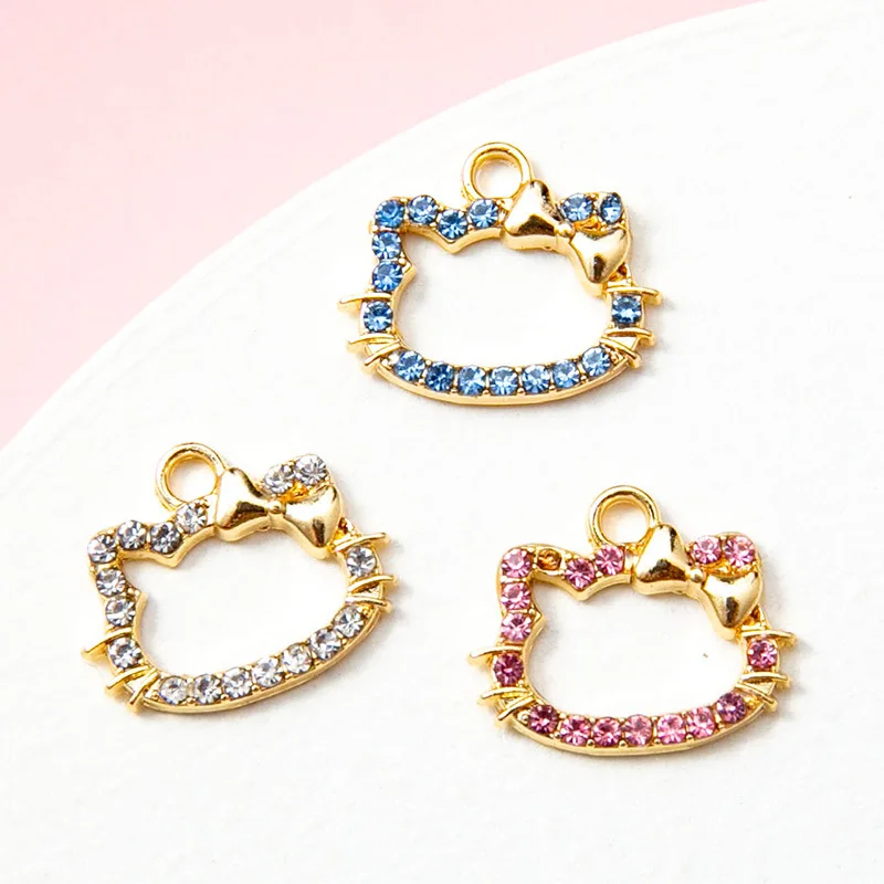 

10pcs New Lovely Small Hollow Crystal Cartoon Cat Charm DIY Necklaces Earrings Bracelet Making Jewelry Gift Findings Accessories
