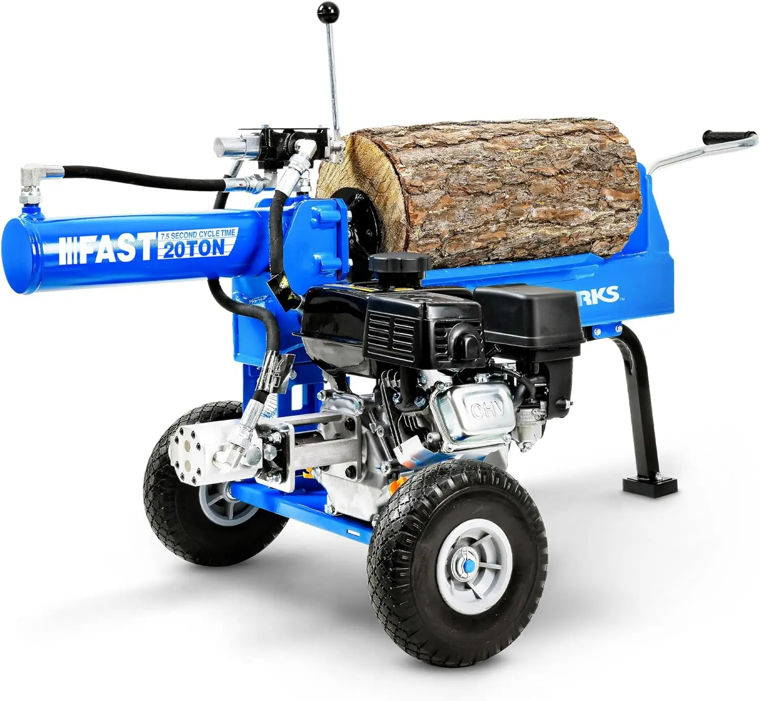 Log Splitter Portable 20 Ton Rapid Auto Return Ram System Bucher Gear Pump 7HP Engine Horizontal Full Beam Steel Wedge