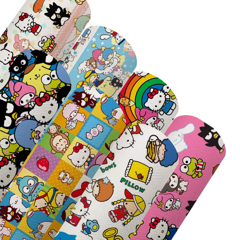 

20*134cm roll Hello kitty print faux synthetic leather roll Cinnamoroll DIY bag and bow fabric 3864
