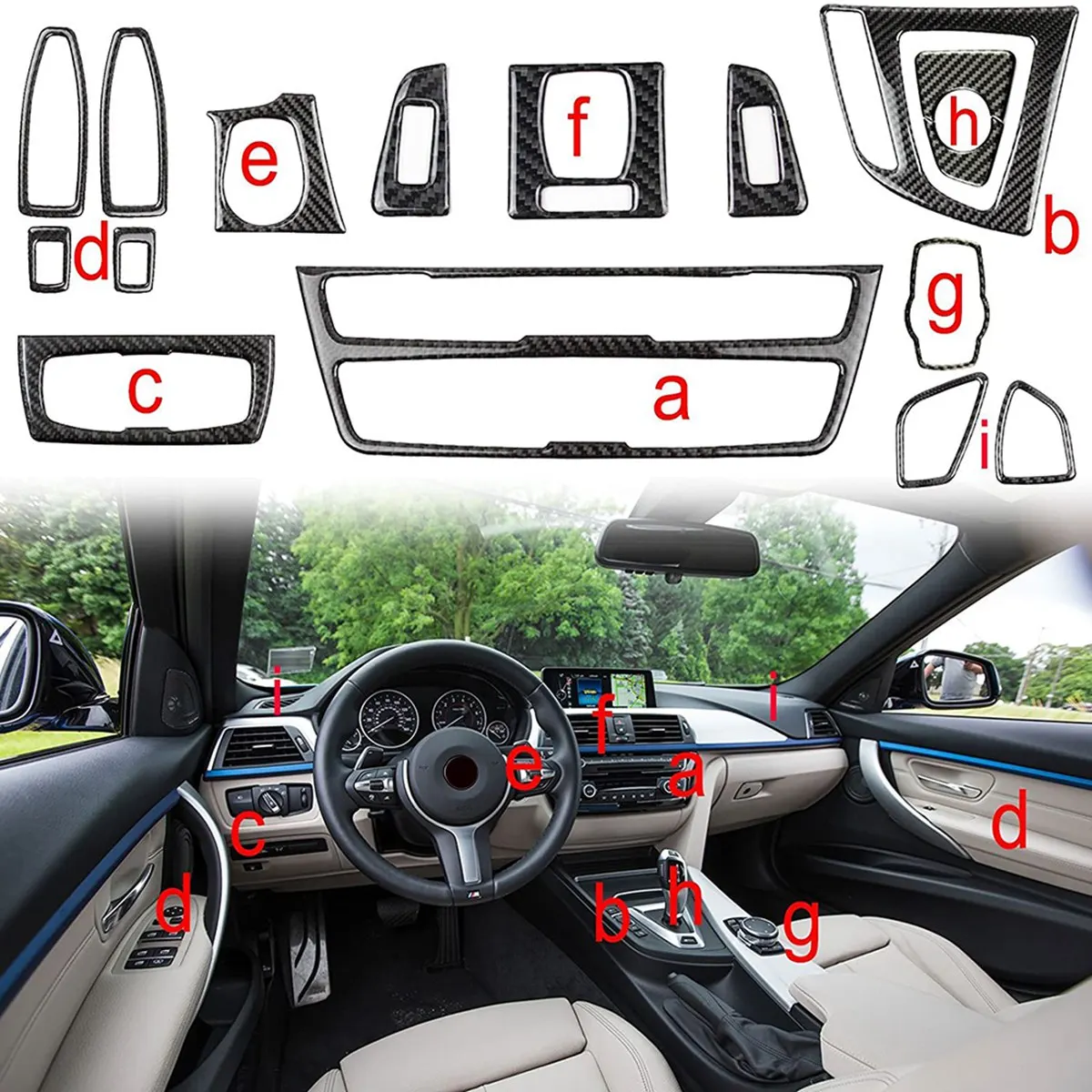 

Full Set Interior Carbon Fiber for BMW- 3 Series F30 4 Series F33 2013-2019, AC Outlet Vents Trim, Gear Shift Knob Cover