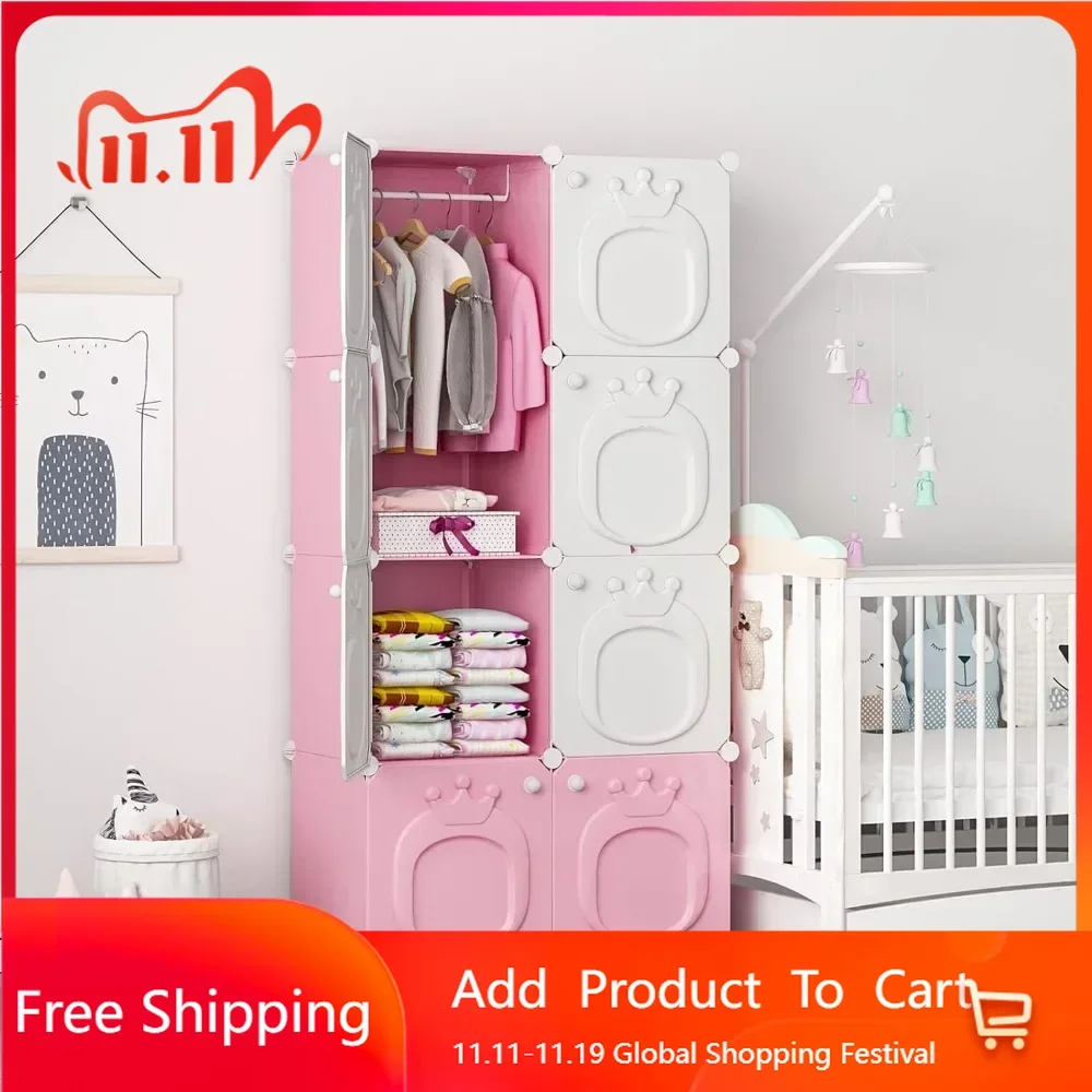Children's Wardrobes, Kids Wardrobe Closet,Baby Closet Cabinet with Door.Baby Girls Closet Armoires Organizer for Bedroom