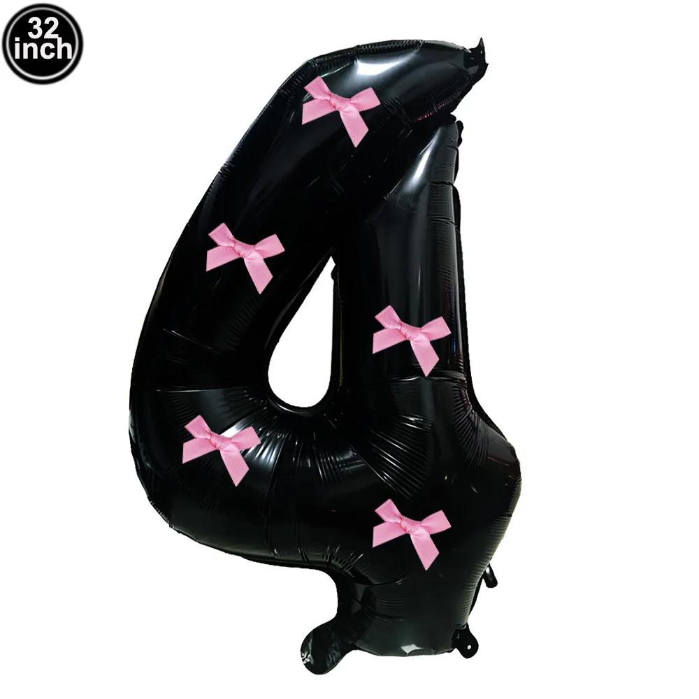 32 Blue, Pink, and Black Number Balloons with Ribbon Bows