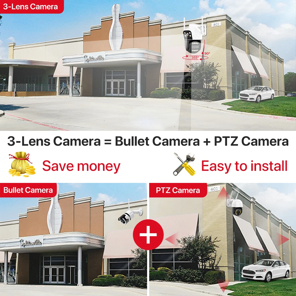 4K HD IP Camera 10X Zoom Security PTZ Speed Dome WIFI Wireless Wired Surveillance Outdoor CCTV Surveillance CamhiPro P2P