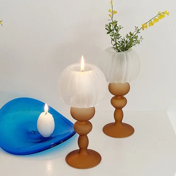 Home Decoration Jellyfish Candle Holder Light Luxury Frosted Glass Table Lamp Wedding Photography Props Bedroom Candle Holder