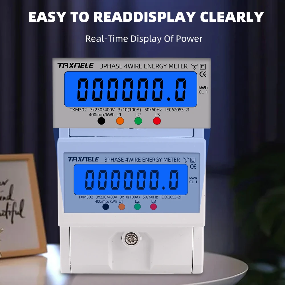 TAXNELE Din Rail 380V 3fázový elektroměr 100A AC 50Hz 60Hz LCD - Image 3