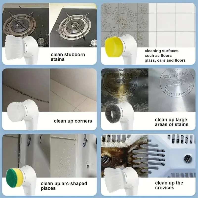Five in One Multifunctional Electric Cleaning Brush for Bathroom Washing and Kitchen Cleaning Tools 5