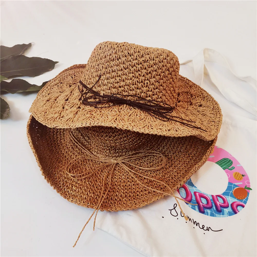 Women's Summer Korean Edition Big Eave Folding Woven Straw Hat Beach Vacation Sunshade and Sunscreen Hat