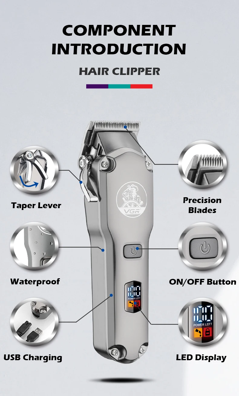 VGR Hair Cutting Machine Professional Hair Trimmer Waterproof Hair Clipper Cordless Trimmer Set 2 In 1 Trimmer for Men V-675
