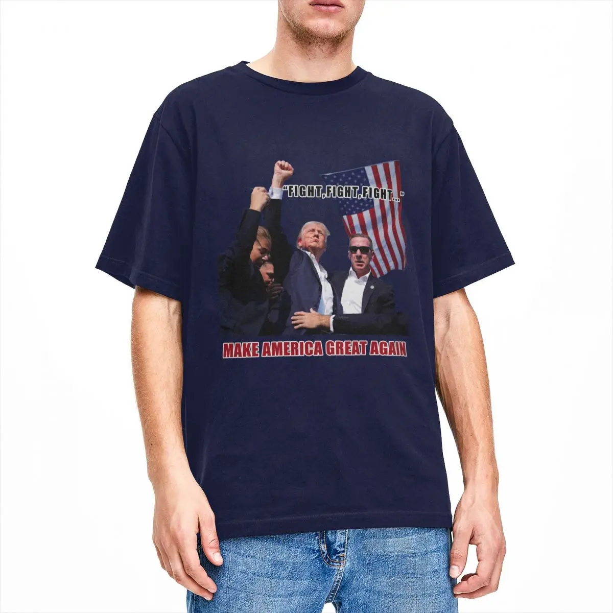 thumbnail image 1 of Camiseta Trump Fight Fight Fight Trump Make America Great Again Camisetas populares Camisetas de manga corta Tops clásicos Camisetas de algodón para la playa, 1 of 5