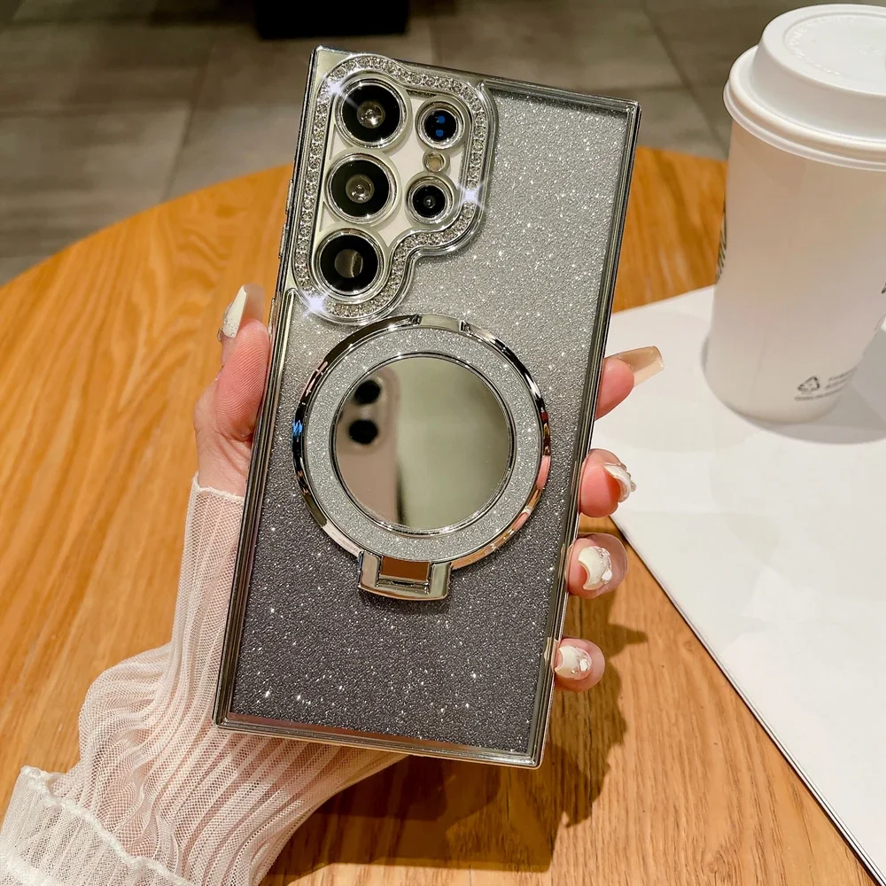Luxury Glitter Mirror Bracket Case with Diamond Plating