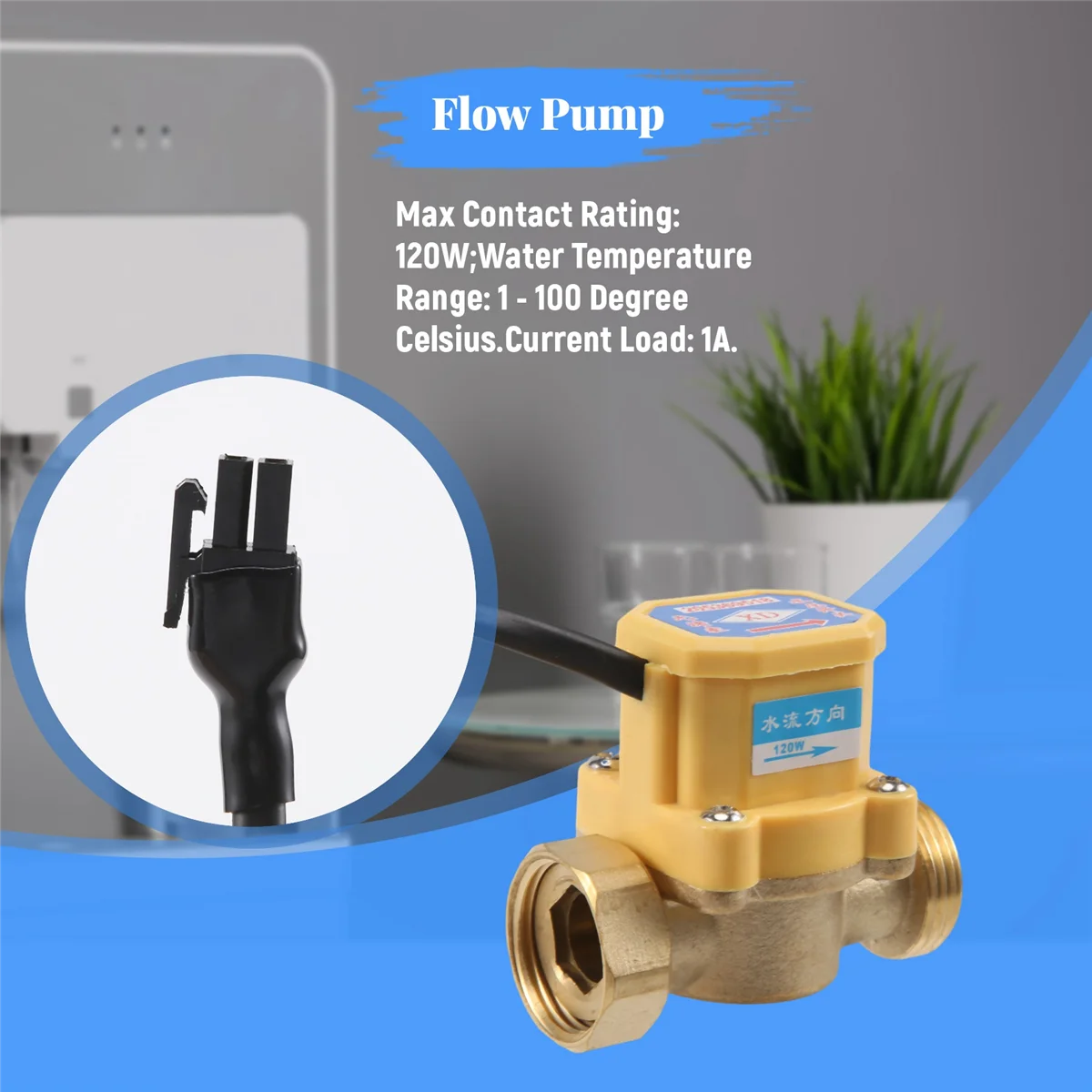 Pump Water Flow Sensor Switch 26mm 3/4" PT Thread Connector 120W
