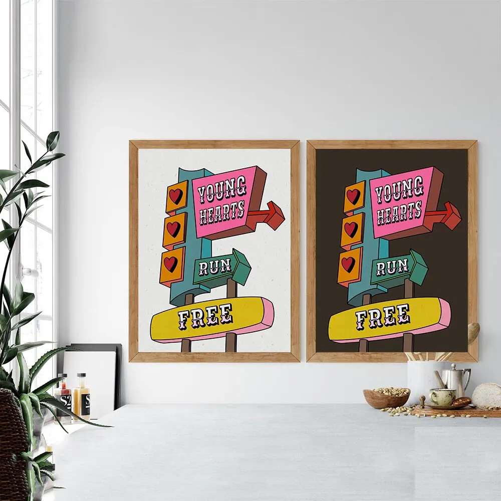 

Music Vintage Poster Canvas Painting Young Hearts Run Free Inspired Quote Print Wall Art Picture Living Room Home Decor No Frame
