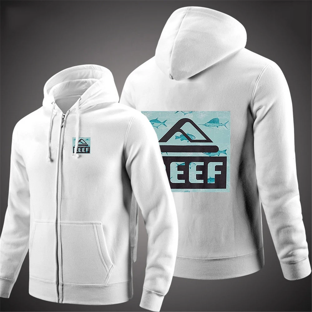 Reef 2023 new men's pullover solid color zipper hoodie spring and autumn comfortable long-sleeved sweatshirt jacket