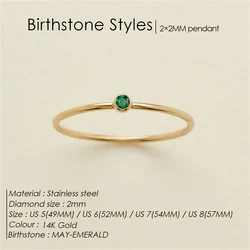 Elegant Gold - Tone Birthstone Ring in Stainless Steel - Simple Fashion Style (Rose Gold Color)