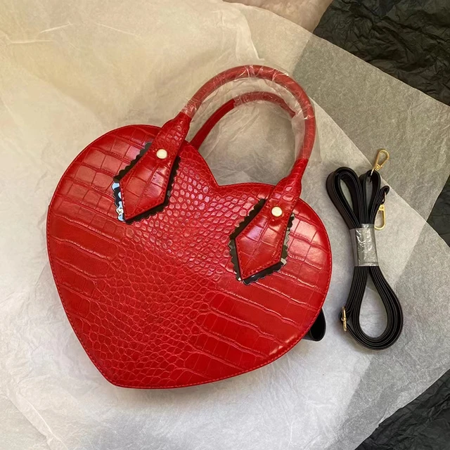 Black Croc Genuine Leather Purse and Red Heart Keyring 