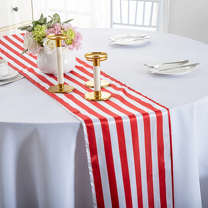 Description Picture 6 of itemClassic Black and White Striped Table Runner Elegant Polyester Wood GrainTable Decor for Indoor Outdoor Halloween Banquet Party