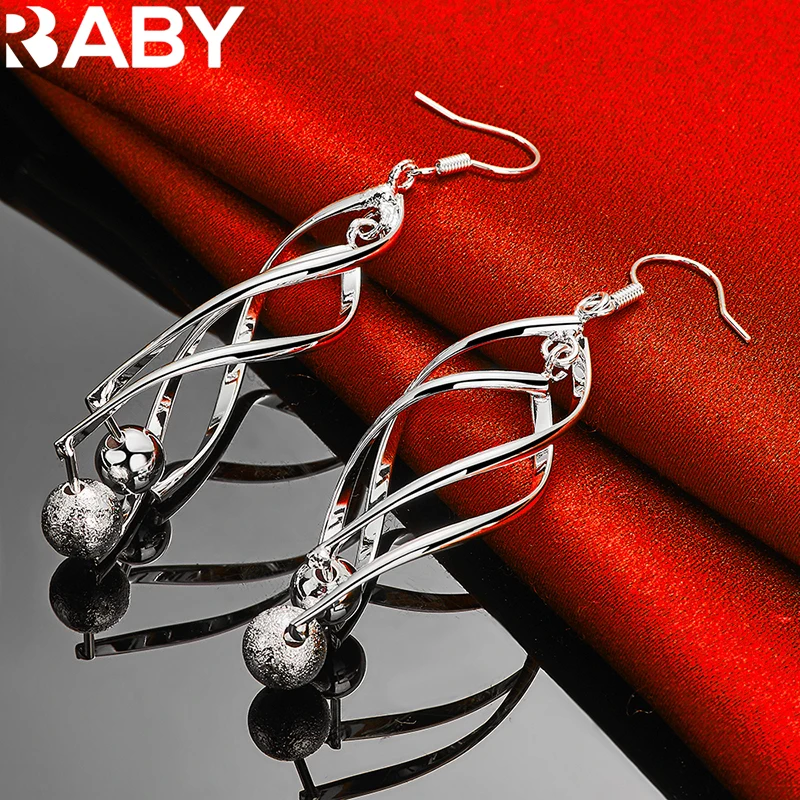 

URBABY 925 Sterling Silver Frosted Smooth Beads Drop Earrings For Woman Wedding Engagement Party Fashion Charms Jewelry