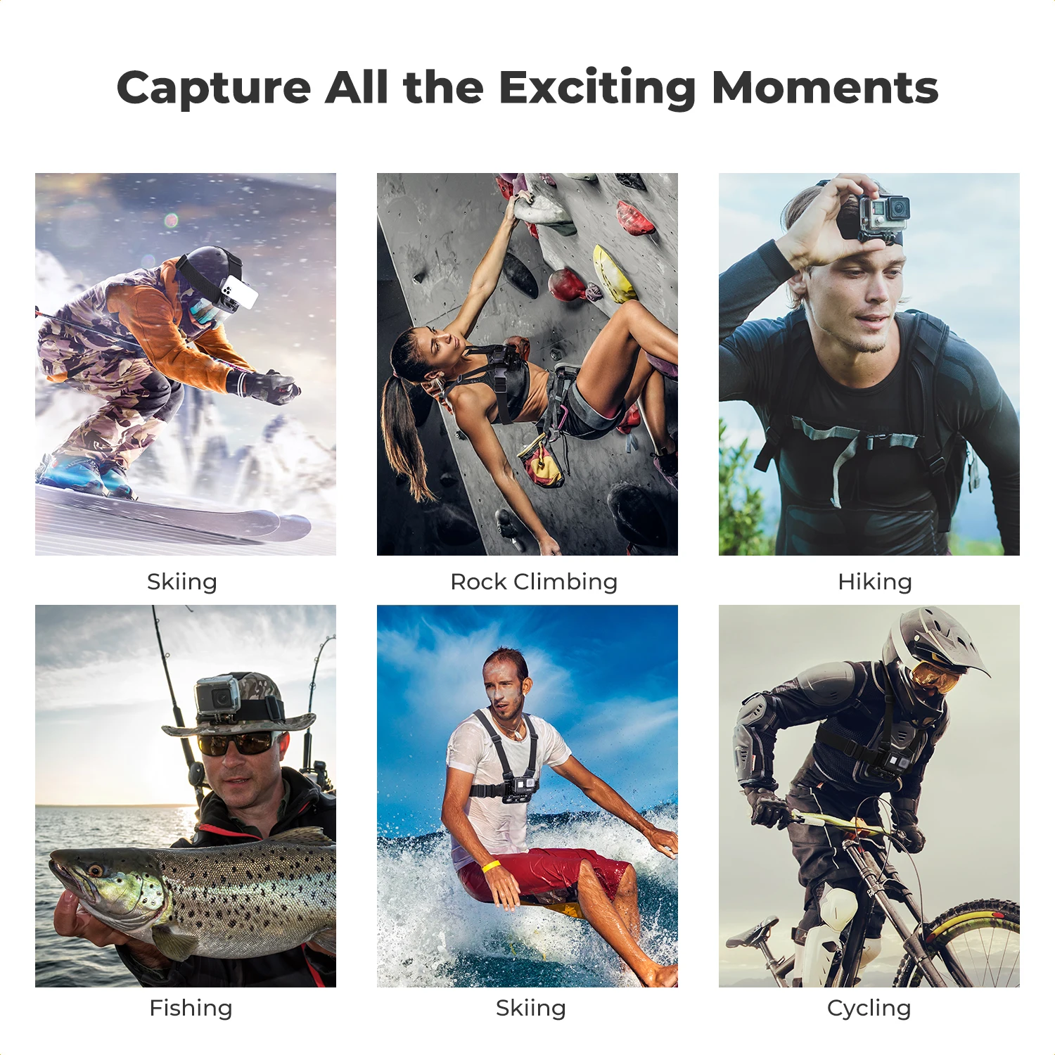 Head Strap Chest Mount Set for GoPro Hero 13 12 11 10 9 8 7 6 5 4 Session DJI Osmo Action Cameras K&F Concept Accessories Kit
