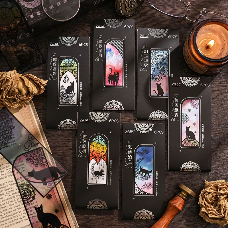 Shining Black Cat series Magnetic Bookmark Waterproof PET material Pages Books Readers butterfly magnetic bookmarks 6 pcs/pack